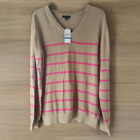 NEW! Nautica top women pink striped  v neck 100% cotton Sz XL - Picture 9 of 9